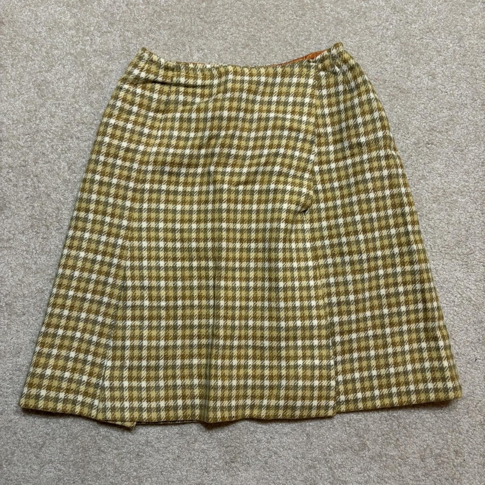 Vtg Pendleton Skirt Juniors 11/12 Brown Wool Check Plaid Wrap Lined Tweed Mini